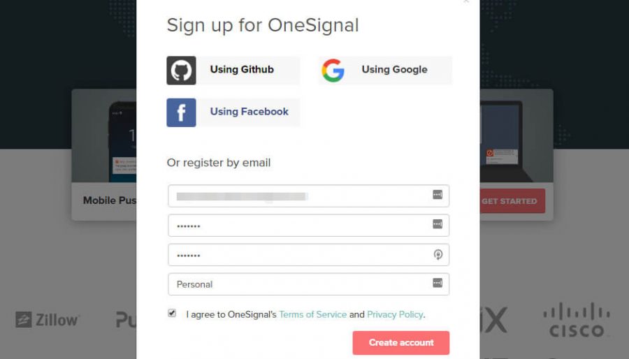 ثبت نام در OneSignal