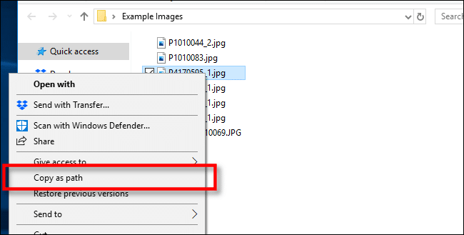  کپی کردن مسیر کامل یک فایل در ویندوز 10