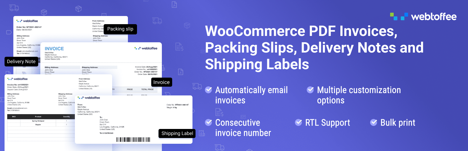 افزونه WooCommerce Print Invoice, Packing Slip, Delivery Note & Label